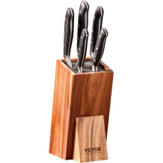 VEVOR Knife Block 175 x 110 x 250 mm Knife Block Set, Wooden Block for Chef's Knives, Sharpening Rod and Scissors, Knife Holder Universal Knife Block Oblique Design, Vintage Durable Knife Block