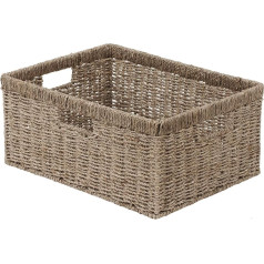 StorageWorks Storage Basket, Set of 1, Braided Hyacinth Seagrass, Dimensions 42 x 33 x 19 cm, Wicker Basket, Storage Basket, Rectangular Basket with Double Handles