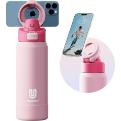 Insulated Magnetic Water Bottle, Reusable Stainless Steel Bottle with Stand, Vacuum Insulated, Leak-Proof Thermos Flask, Water Bottle for Sports, Yoga, Fitness, Pink, 950 ml