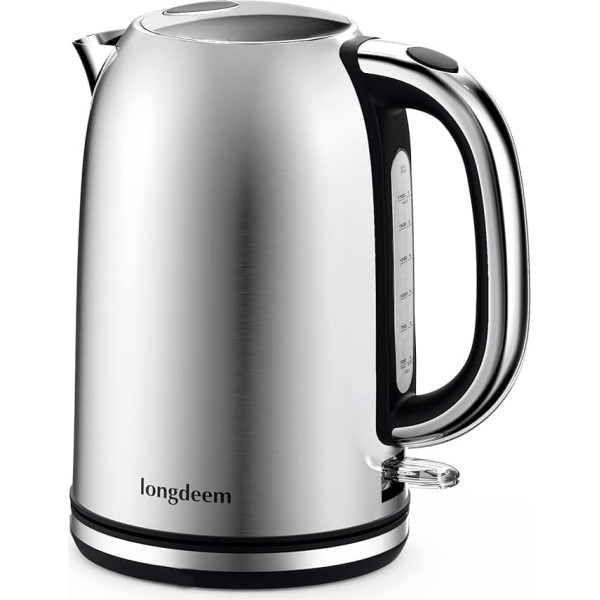 LONGDEEM Medern Collection Metal Kettle Spring Lid Light Indicator Capacity with Control Indicator Stainless Steel Pirouette Base 2200 Watt