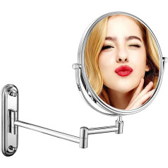 DOWRY Make-Up Mirror Wall Mounted Cosmetic Mirror with 7x Magnification Magnifying Mirror for Bathroom Retractable Shaving Mirror 360° Rotation Double-Sided Mirror, Diameter 20 cm, Chrome-Plated