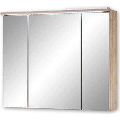 Stella Trading ROOF Bathroom Mirror Cabinet with LED Lighting in Oak Old Style Look - Bathroom Mirror Cabinet with Lots of Storage Space - 80 x 68 x 21 cm (W x H x D)