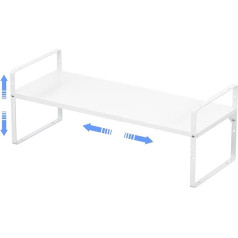 ARCCI Expandable Cupboard Shelf Organiser, Stackable Metal Pantry Storage Rack, Adjustable Kitchen Counter Shelf for Cabinets, Countertop, Closet Organizer and Storage, White