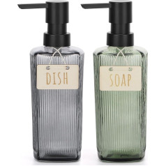 Segbeauty Bathroom Soap Dispenser, Pack of 2, 350 ml Pump Dispenser, Shampoo Bottles for Filling Glass, Soap Dispenser Shower, Washing Up Liquid Dispenser for Kitchen and Bathroom (Green + Grey)