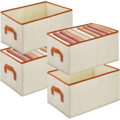 Pack of 4 Wardrobe Organiser, Clothes Storage Box Organiser Boxes with Handle, Foldable Drawers Organiser System, for Wardrobe, Clothes, Trousers, Pullover, Shirt (Beige, 44 x 25 x 20 cm)