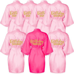 Pack of 7 Girls Birthday Squad Robe Princess Robe Spa Party Satin Kimono Bathrobe for Girls Women for Birthday Sleepover Washing Shower