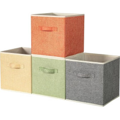 BrilliantJo Fabric Storage Box in Set of 4, 27 x 27 x 28 cm, Foldable Storage Box with Handles, Organiser System Basket for Cupboard, Shelf, Locker 4-Colour Set