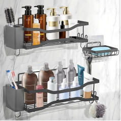 Shower Caddy 3 Pack Rustproof Bathroom Shelf Organizer No Drilling Self Adhesive Shower Organizer Shower Storage Rack with Soap Shaver Holder & 4 Hooks & Toothpaste Case