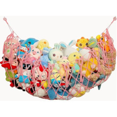 Large Cuddly Toy Net Hammock for Flat Wall Hanging Handmade Macrame Toy Net Plush Toy Holder Cuddly Toy Storage (Pink)
