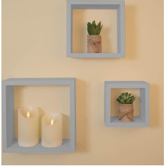 Floating Shelves/Cube or Tray Design/Set of 3/Large, Medium, Small (Grey, Cube)