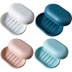 4 Pack Soap Dish Shower Soap Dish Travel Soap Box with Lid Plastic Soap Box Container Holder Leakproof Soap for Shower Bathroom Shower Travel Camp Storage School Gym