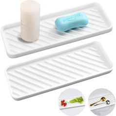 Non-Slip Soap Dispenser Tray, 2 Pieces Sink Tray for Kitchen, Silicone Organiser Tray, Sponge Soap Dish for Bathroom, Kitchen Counter, Storage Tray for Dish Brush, Sink Mat,