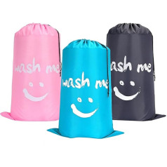 VEGCOO Travel Laundry Bags, 24 x 36 Inches, Travel Laundry Bags with Drawstring, Large Laundry Bags, Portable Dirty Garment Bags for Home, Travel, Bathroom, Camping, Dormitory, 3 Pack (Pink & Blue