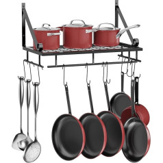 Wall shelf with 10 removable hooks, wall shelf with towel rail, kitchen bathroom utensils, hanging shelf 45 x 24 x 25 cm