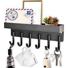 Key Rack with Shelf, Stylish & Drill-Free Key Board with 6 Key Hooks, for Practical Key Storage and Order in the Kitchen, Entrance, Hallway, Key Holder for Wall, Black