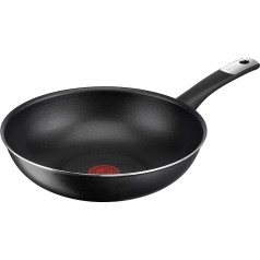 Tefal C38819 Hard Titanium Essential Wok Pan 28 cm Non-Stick Coating with Titanium Particles Thermal Signal Temperature Gauge Dishwasher Safe Made in France Black