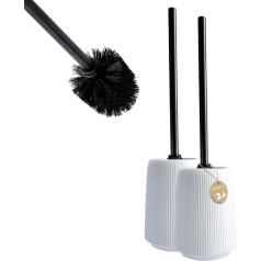 KADAX Solid Toilet Brush with Holder, Free Standing Ceramic Brush, Toilet Brush with Sturdy Metal Handle, Toilet Brush with Stiff Bristles (White, Pack of 2)