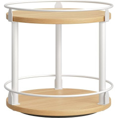 YATINEY Spice Rack, 2-Tier Rotating Organiser, Circular Rotating Storage Rack, Compact Spice Holder with Turntable, for Kitchen Counter, Dining Table, Dressing Table, Office, White and Natural XSR22WN