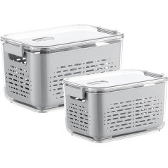 Food Storage Containers Fruit Vegetables with Lid Strainer Reusable Fridge Food Storage Boxes for Storage Plastic Fridge Organiser Set Salad Berries Storage Containers Set of 2 (5L + 9L)