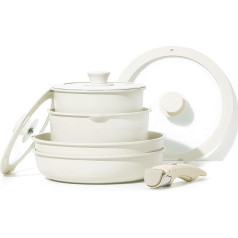 CAROTE Saucepan Set with Removable Handles, 8-Piece Set, 2 Pans 26 cm, 18/20 cm Pots Set with Lid, Induction Pots Set, Non-Stick Coating, Stackable, Space-Saving, for All Hob Types