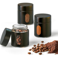Enfmay Coffee Canister Airtight, Glass Storage Jar, Coffee Jar for Tea Nuts, Cocoa with Transparent Window, Small and Portable, Suitable for Kitchen, Office, Travel, Pack of 3, Black