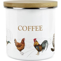 Country Farm Coffee Tin - White Metal Enamel Kitchen Storage Container