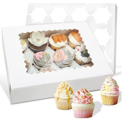 WEIMIN Pack of 10 Cupcake Boxes, Cupcake Muffin Box with Window, Ideal for Cake Decorating and Cupcake Transport Box, 12 Holes, 32.4 x 25 x 9 cm