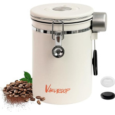 Airtight Stainless Steel Coffee Canister 1800 ml Coffee Beans Container with Measuring Spoon with Date Coffee Container for Ground Coffee, Beans, Tea, Cereal Beige