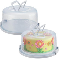 2 Pieces 26cm Round Cake Carrier with Handle, Plastic Cake Carrier Box, Large Cake Storage Container, Round Cake Transporter, Cake Holder with Lid for Takeaway, Aqua Blue