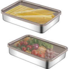 Cheese Box for Refrigerator, Pack of 2 Storage Containers, Deli Meat Module, Stainless Steel Cheese Storage with Lid, BPA-Free Cheese Container for Fridge Suitable for Storing
