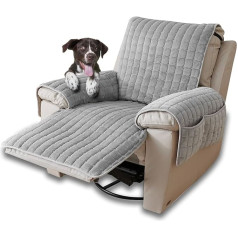 Armchair Protector for Recliner Chair, Armchair Throw with Armrest Cover, TV Chair, Protective Cover, Pockets, Chair Cushion, Plush Chair Cover for Pets, Dogs (Grey, 1 Seat (53 x 190 cm)