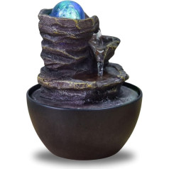 Zen Light SCFR22-L12 Zen Cascade Closed Circuit Table Fountain, Relaxing Bright Colourful LED, 18 cm Height, Chestnut