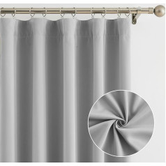 Treatmentex Set of 2 Opaque Curtains with Ruffle Tape, Thermal Curtain, Cold Protection, Blackout Curtain, Grey Curtains, Heat Insulating for Bedroom, Living Room, 175 x 140 cm (H x W)