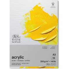 Winsor & Newton 6534006 Acrylic Paper in Pad - 15 Sheets with Canvas Structure DIN A3, 300 g/m², Acid-free, No Optical Brighteners, Age-resistant for Acrylic Paint and Media, White