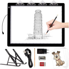 Toheto A3 Light Pad with Foldable Stand, UL Certified Adapter, 8000 Lux Super Bright Ultra Thin Pad for Cricut Weeding Vinyl, Sketching, (Black)