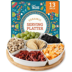 Chef Tacos Ceramic Taco Serving Platter - Divided Serving Tray for Taco Tuesday Lazy Susan Taco Bar - Chip and Dip Serving Set for Party - Appetizer Serving Tray for Salsa, Snacks (33 cm)