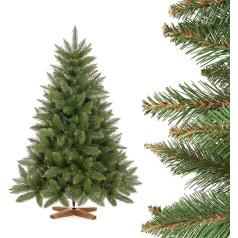 FairyTrees Artificial Christmas Tree 120 cm Spruce Natural with Christmas Tree Wooden Stand Artificial Christmas Tree with Green Trunk Made in the EU