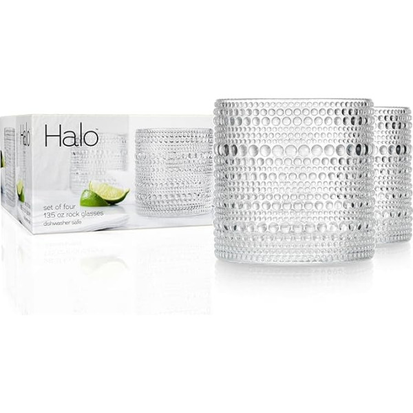 Glaver's Hobnail Tumblers, Clear Vintage Glassware Set, Pearl Drinking Glasses, 4 Pack 13oz Cocktail Glass Set, Bubble Glasses, Daily Use