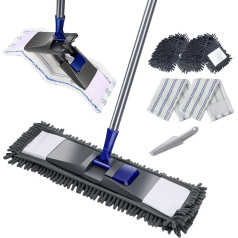 Masthome Flat Floor Mop Set, 128 cm Chenille Flat Mop with 4 Mop Pads, Wiper Set for Quick Cleaning, Floor Cleaning, Send Scraping Dust Tool - Blue