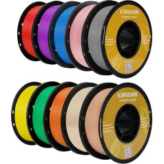 Kingroon PLA 3D Printer Filament, Polyethylene Terephthalate Glycol, Red, Green, Blue, Orange Skin Powder and Silver