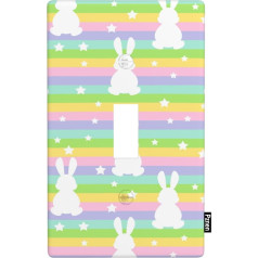 Funny Bunny White Rabbit Stars Rainbow Lines Striped Light Switch Cover 1 Gang Tilt Wall Plate Standard Size 4.5 x 2.75 Inch Home Decor