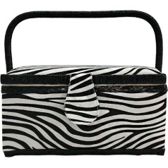 Large Sewing Box Fabric Covered Sewing Box with Compartments Sewing Box Gift for Moms Friends Sisters (Zebra, Great)