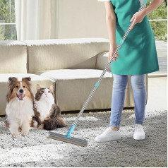 Pet Hair Removal Tool, Carpet Rake with 56 Inch Adjustable Long Handle, Double Sided Metal Rake Remover, Broom and Felt Cloth, Quick Remove, Reusable Carpet Brush for