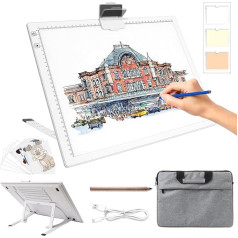 Diamond Painting Light Table A3 with Bag, Portable Battery Operated Light Pad, Rechargeable Light Plate with Stand, 3 Colours, 6 Brightness Levels, LED Light Pad for Tracing (White)
