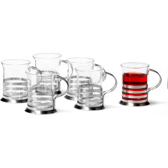 Leonardo Balance Tea Glass Set of 6, Glass Tea Cups with Stainless Steel Holder, Handmade Tea Cups, Set of 6, 220 ml, 017588