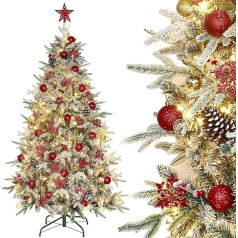 150 cm Artificial Christmas Tree with Snow Lighting and Pieces Christmas Baubles Christmas Decoration Set, Metal Stand