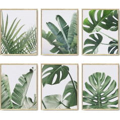 HoozGee Botanical Wall Art Prints Set of 6 Tropical Leaves Decor Plant Leaf Wall Art Canvas Prints for Wall Decoration Green Wall Art Poster Set for Living Room Decor (8x10 Inch