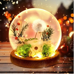 Eternal Rose in Glass with LED Light, White Dandelion Preserved Flowers, Infinity Roses as Gifts for Women, Preserved Real Roses Gifts for Mum, Wife, Christmas, Valentine's Day, Birthday