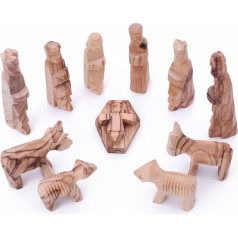 Zuluf Olive Wood Nativity Set - 12 Pieces, 7.6 cm, Brown