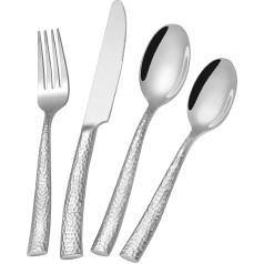 Silber Gehämmertes Besteck-Set, 24-teiliges Hochleistungs Besteckset aus Edelstahl für 6 Personen, Besteckset in Lebensmittelqualität, Spiegel Utensilien Sets für das Restaurant zu Hause